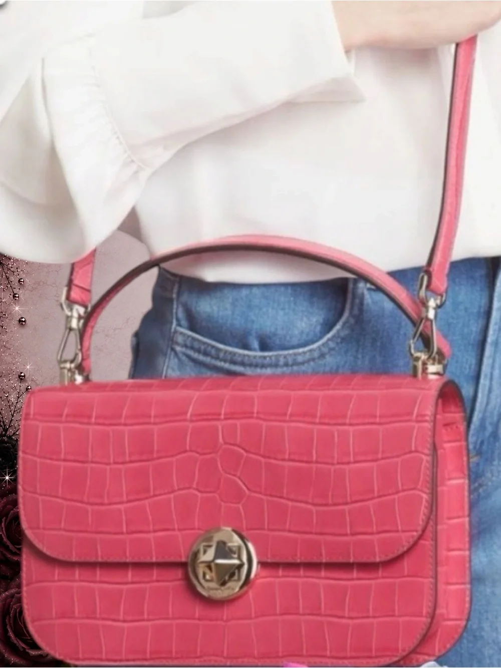 New NWT Kate Spade New York croc embossed leather top handle satchel